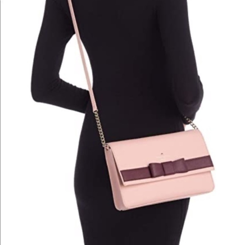 Kate Spade Pink Leather Crossbody Bag Bow Detail Chain Strap NWT